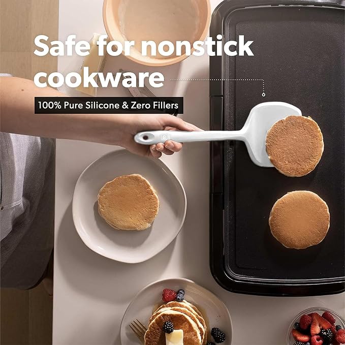 New DI ORO Seamless Series Moda 4-Piece Silicone Turner Spatula Set - 600°F Heat-Resistant Flexible Kitchen Spatulas for Nonstick Cookware - Flippers for Eggs & Pancakes - Utensils for Cooking (Stone) - Image 3