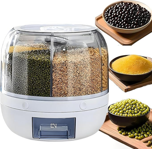 Rotating Grain Storage Bin 6 Grids Rice Container One-Click Output Large Capacity Food Dispenser For Rice Grains Sealed Moisture Proof Organizer (Grey) (Small) by Wnnideo