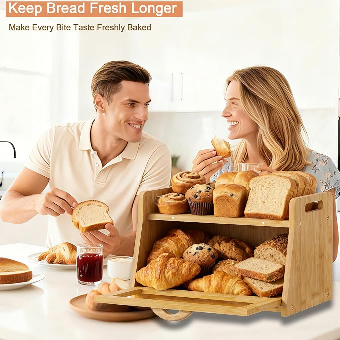 BAMBANG Extra Large Bread Box, Bread Box for Homemade Bread, Bamboo Wooden Bread Storage Container with Tool Holder & Handles & Window, Assembly Required(14.9" x 9.8" x 9.4") Natural - Image 6
