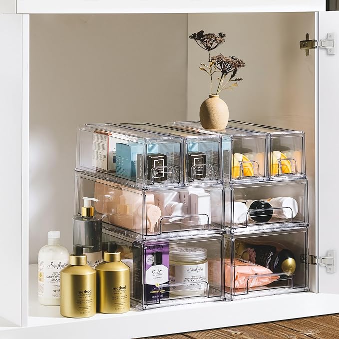 Sorbus Small Wide Clear Storage Drawers (2 Pack) – Stackable Storage Drawers for Pantry, Fridge, or Cabinet – Slide Out Clear Bins with Handles for Organizing - Image 6