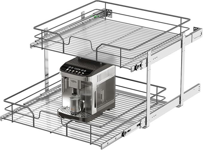 2-Tier Pull Out Cabinet Organizer (23" W x 22" D) | Soft Close Cabinet Slide Out Shelves, Heavy Duty Slide Out Drawers with Shelf Liner for Kitchen Cabinets, Pantry, Bathroom by livethewayyoulike