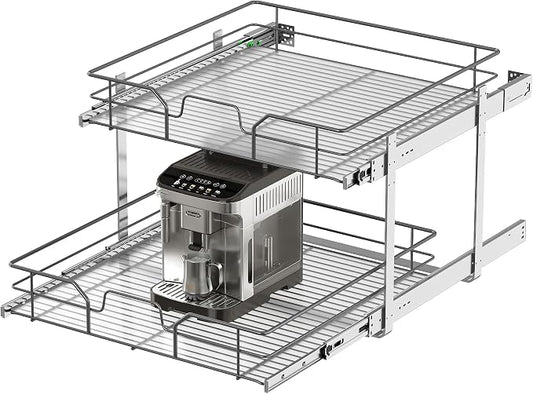 2-Tier Pull Out Cabinet Organizer (23" W x 22" D) | Soft Close Cabinet Slide Out Shelves, Heavy Duty Slide Out Drawers with Shelf Liner for Kitchen Cabinets, Pantry, Bathroom by livethewayyoulike