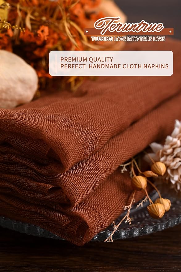 100 Pieces Cloth Napkins Terracotta Dinner Cheesecloth Napkins for Wedding,Wrinkled Cloth Napkins Bulk for Home Party Rustic Table Decoration, 17 x 17 Inch - Image 4