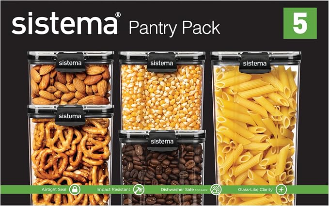 Sistema Tritan Ultra Airtight Pantry & Kitchen Storage Containers, 5-Pack, Clear Stackable Square Food Storage, BPA-Free, Dishwasher & Freezer-Safe (Microwave-Safe Without Lid) - Image 8