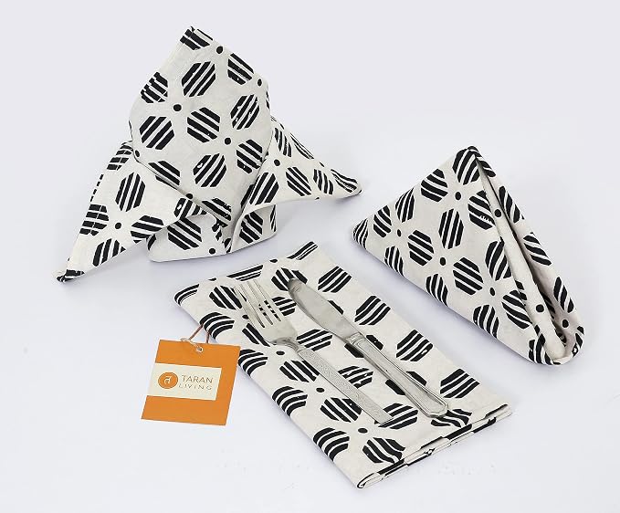Cotton Cloth Napkins Reusable Fall Dinner Christmas Napkin Set Machine Washable Dish Cloth for New Year Gift, Home Decor - Black & Off White, 18"x18" - Set of 4 - Image 4
