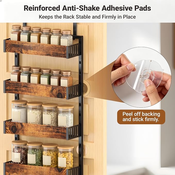 6-Tier Over the Door Pantry Organizer, 2-in-1 Door Hanging or Wall Mounted Spice Rack, Space Saving Metal Storage Shelves with Adjustable Baskets for Kitchen, Closet, Bathroom - Image 8