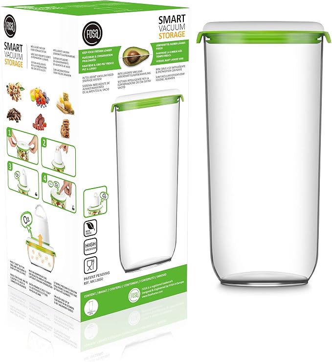 FOSA Large Round Food Containers with Click-Button Vacuum Seal, BPA-free, Vacuum food container storage for dried goods, pasta, beans by FOSA