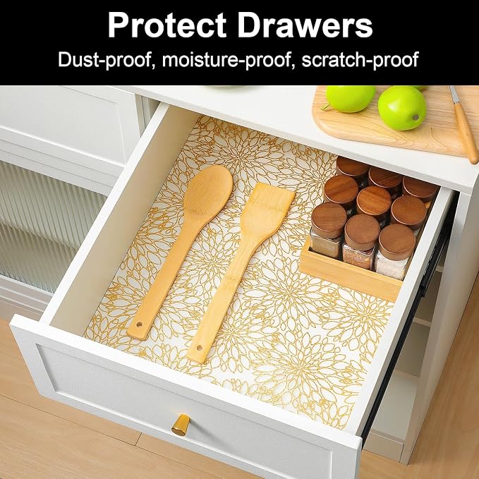 Cooyes Shelf Liners for Kitchen Cabinets Refrigerator Liners Waterproof & Oil-Proof Kitchen Cupboard Liner Drawer Mats EVA Material Non Adhesive Fridge Liner for Shelves（23.6" W x 360" L） - Image 3