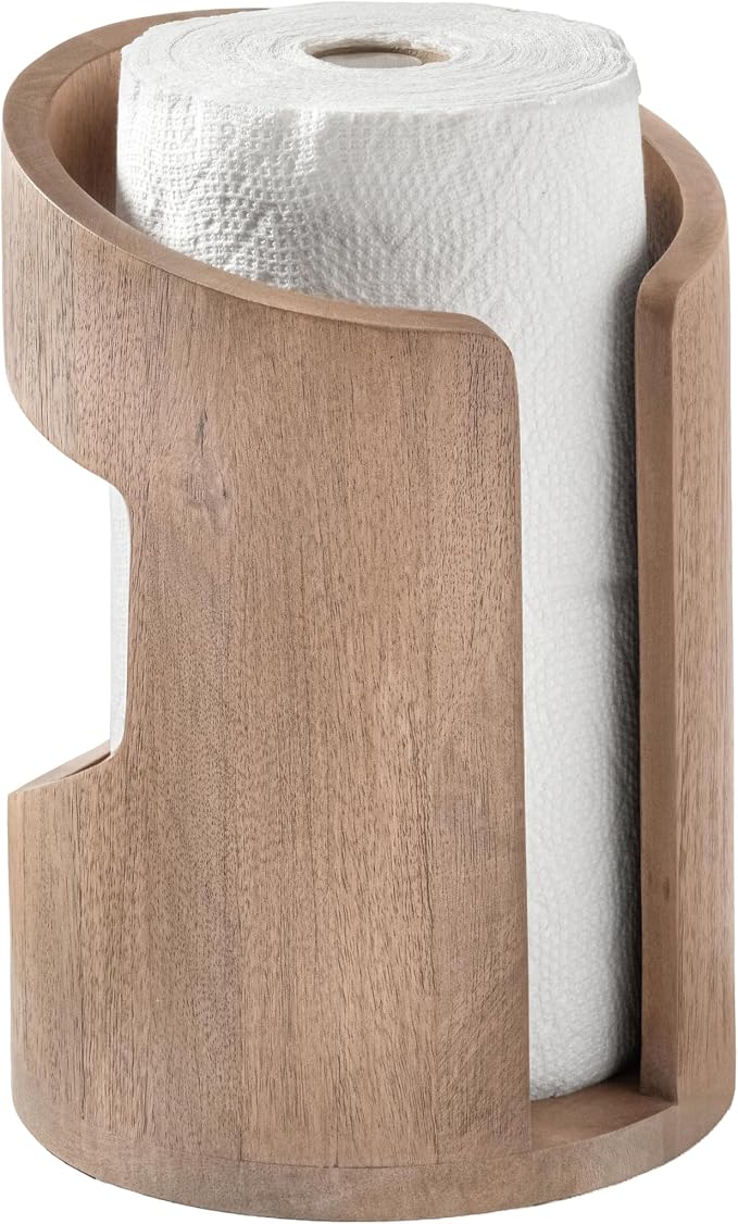 Anji Mountain Wooden Paper Towel Holder with Metal Holder, Holder Stand for Kitchen Roll Organizer & Kitchen Dining Table Home Décor, Countertop Fits Jumbo & Mega Rolls - Biscotti/Nickel, Arc Hold - Image 2