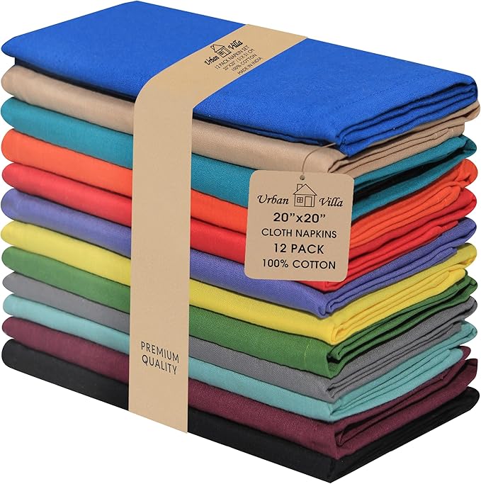 Urban Villa Cloth Napkins Cotton 20x20 (Set of 12) Multi by CottonTrends