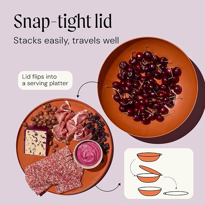 Large Serving Bowl with Lid - Certified Recycled Food-Safe Plastic, BPA-Free, Dishwasher, Microwave, Fridge and Freezer Safe | 4.96qt | Papaya - Image 3