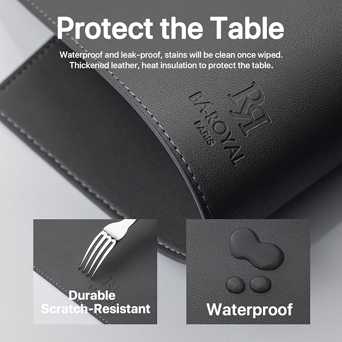 Baroyal Faux Leather Placemats Set of 4 Vinyl Washable Wipeable Table Mats for Kitchen Dining Table Heat Resistant Waterproof Modern Indoor/Outdoor Placemats Non-Slip Easy Clean Place Mats (Dark Gray) - Image 6