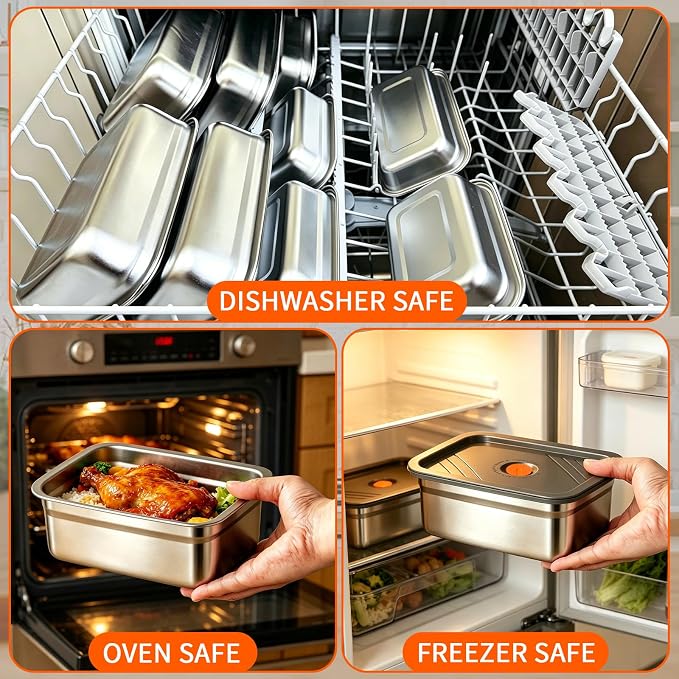 10 Pack 63oz Stainless Steel Food Storage Containers with Lids | BPA Free Leak Proof Metal Meal Prep Reusable Lunch Bento Boxes Women Kids for Gym, Picnic, Office, Outside, Dishwasher Safe - Image 4