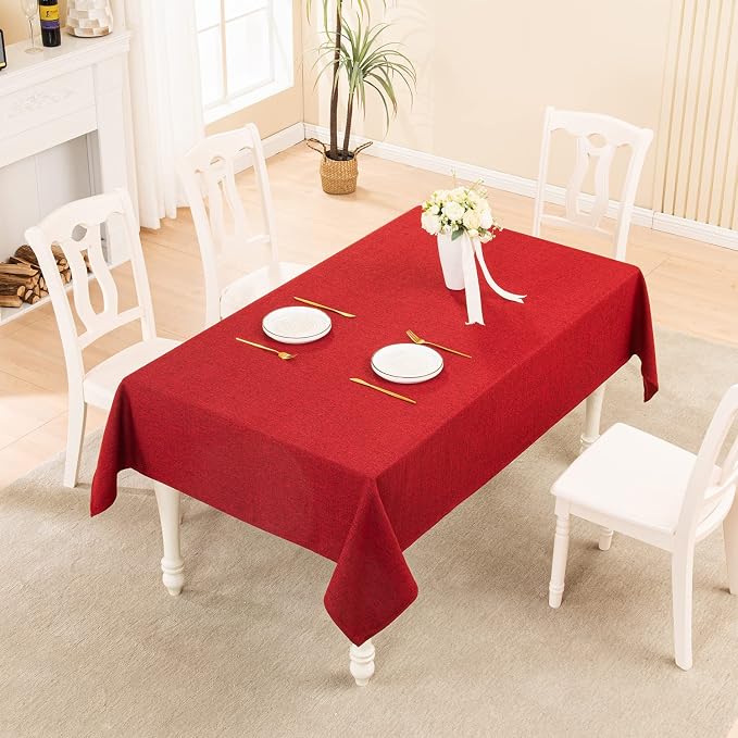 BALCONY & FALCON Rectangle Table Cloth Waterproof Ruby Red 55"x55" | Square Washable Wrinkle Resistant Table Cloth Linen Fabric Tablecloths for Dining Party Kitchen Wedding and Outdoor Use - Image 5