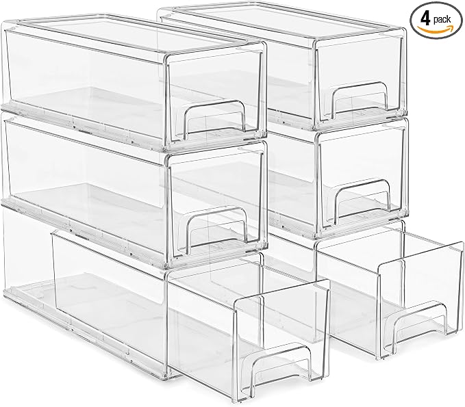 Sorbus Small Wide Clear Storage Drawers (6 Pack) – Stackable Storage Drawers for Pantry, Fridge, or Cabinet – Slide Out Clear Bins with Handles for Organizing by Sorbus