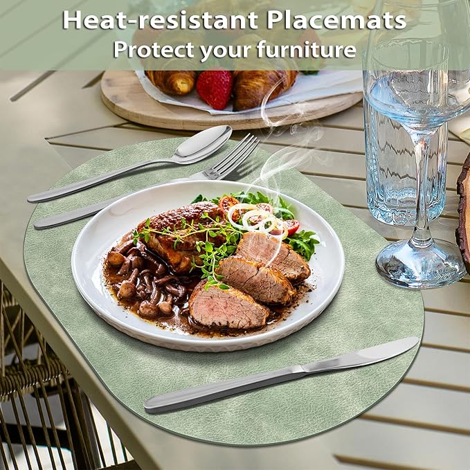 ADRIMER Placemats, Heat Resistant Oval Placemats Set of 8 Washable 12 x 17 Inch, Waterproof Table Mats, Wipeable Pu Place Mats for Kitchen, Dining Room, Green - Image 2