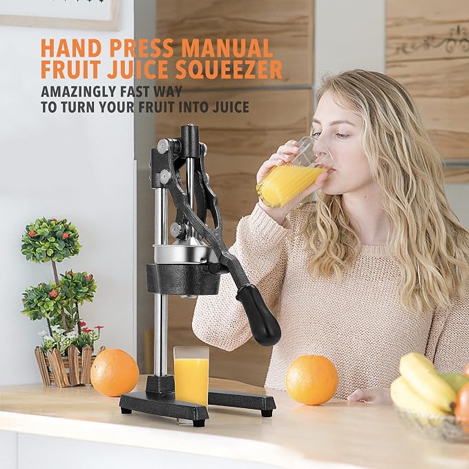 19 Inch Height Extra Tall Commercial Heavy Duty Cast Iron Hand Press Manual Orange Citrus Lemon Lime Grapefruit Pomegranate Fruit Juice Squeezer Machine with Stainless Steel Cup Black - Image 2