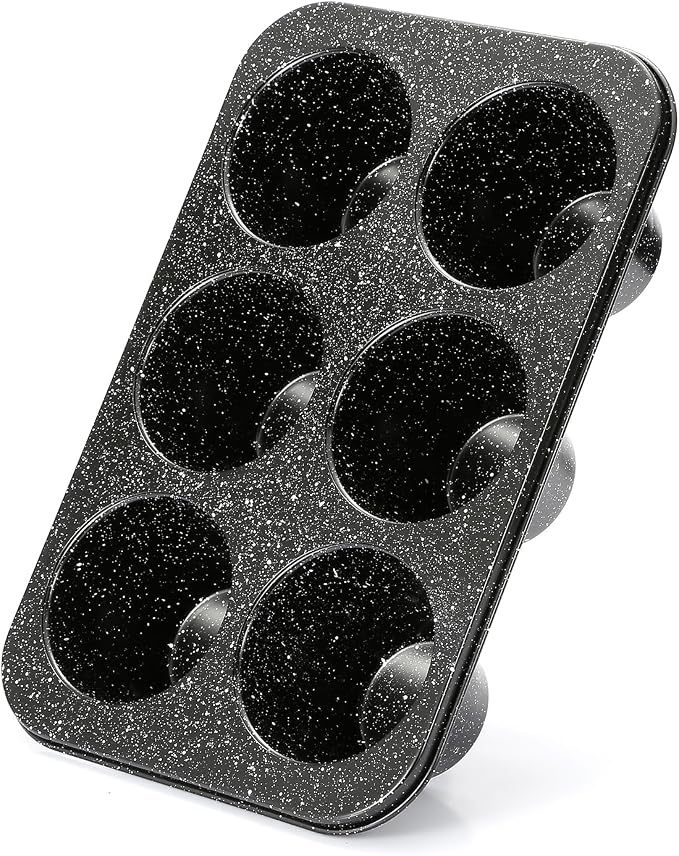 Monfish Jumbo muffin pan 6 Cup, deep muffin pan extra large cupcake tin black granite finish carbon steel baking pan 3.5dia x3 inch cup by monfish
