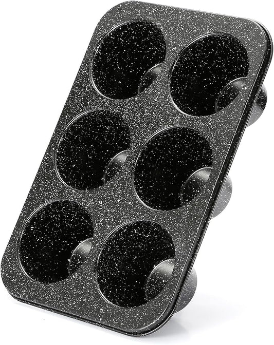 Monfish Jumbo muffin pan 6 Cup, deep muffin pan extra large cupcake tin black granite finish carbon steel baking pan 3.5dia x3 inch cup by monfish