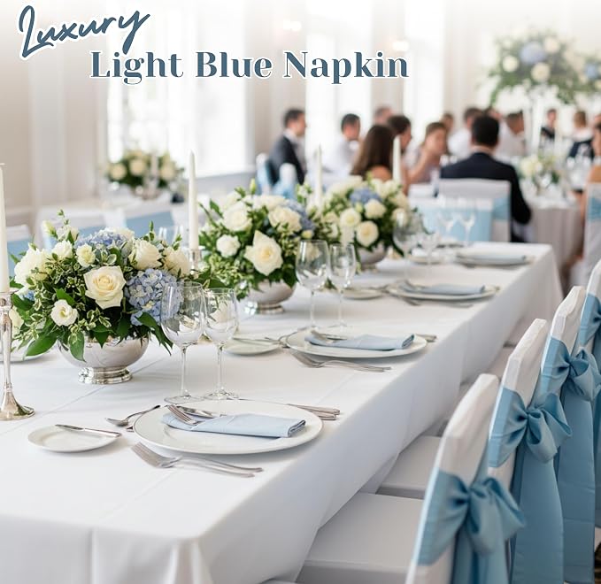 Dusty Blue Cloth Napkins 100% Cotton 20x20 inches Set of 20 – Reusable Soft Washable Fabric Dinner Napkins for Weddings, Parties, Events, Restaurants, Everyday Use – Eco-Friendly Table Napkins - Image 3