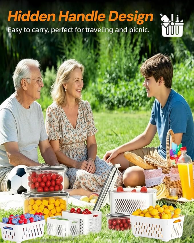 SnowSky 4PCS 2-in-1 Fruit & Veggie Fresh Box with Detachable Colander & Divider – Airtight Leak-Proof Fridge Storage Container with Lid for Berry, Meal Prep, Kitchen - Image 9