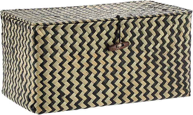 Hipiwe Wicker Shelf Baskets with Lid Seagrass Storage Baskets Handwoven Household Organizer Rectangular Woven Organizer Box for Storage Shelf Wardrobe,Medium by Hipiwe