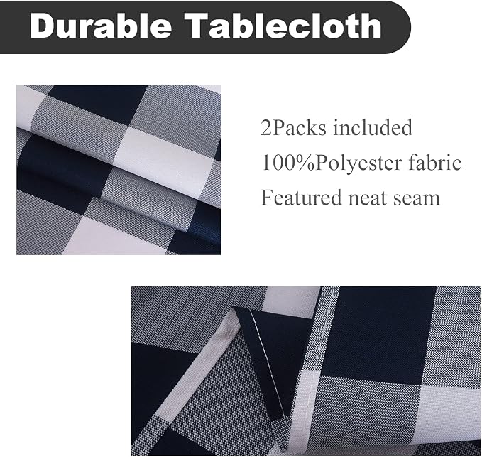Cupuamon 2 Pack Waterproof Polyester Fabic Rectangle Checkered Tablecloth，60x84 Outdoor Table Cloth，Oil Stain Prevention Table Cloth for Pinics and Parties（Black and White） - Image 2