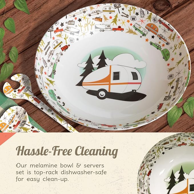 Camping Bowl with Servers Set - 11.8” x 11.8” Melamine Bowls for Salads, Popcorn, Fruits & More - BPA Free, Top Shelf Dishwasher Suitable Dinnerware Set for Indoor & Outdoor Dining by Camp Casual - Image 7