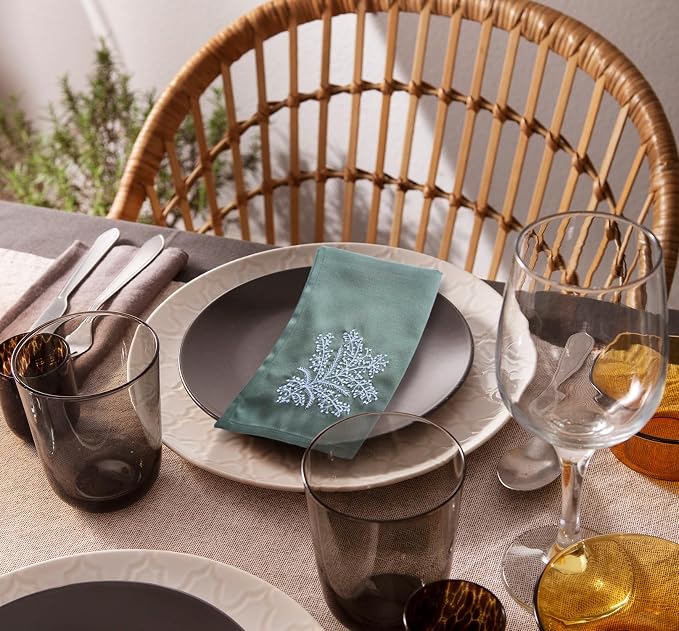Cloth Tea Napkins Set of 6, Embroidered Cotton Napkins with French Knot Design, Reusable Table Napkins for Dinner, Tea Time, Coffee, Cocktail Settings, 16x16 Inches (Sage Green) - Image 4