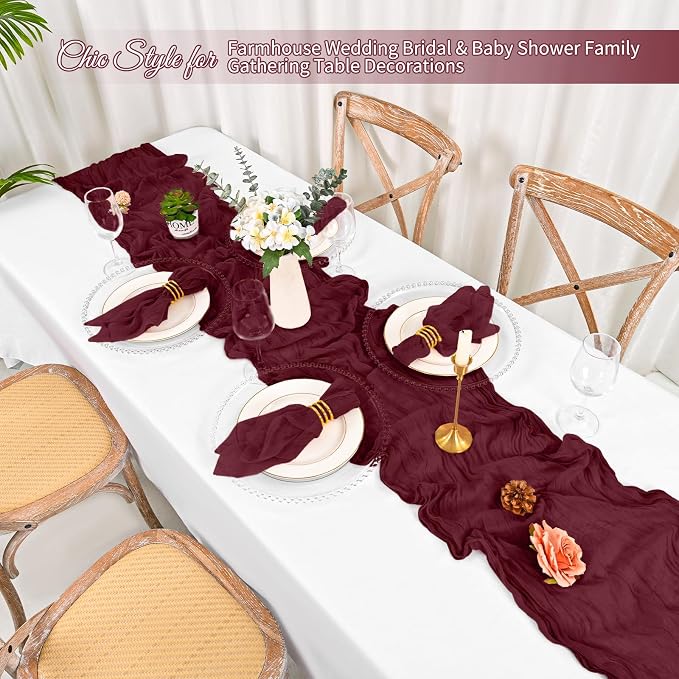 100 Pack Burgundy Cloth Napkins 20x20 Inch Cheesecloth Napkins | Elegant Cloth Napkins for Table, Washable Rustic Boho Gauze Napkins, for Wedding Party Bridal Baby Shower Christmas Decor - Image 4