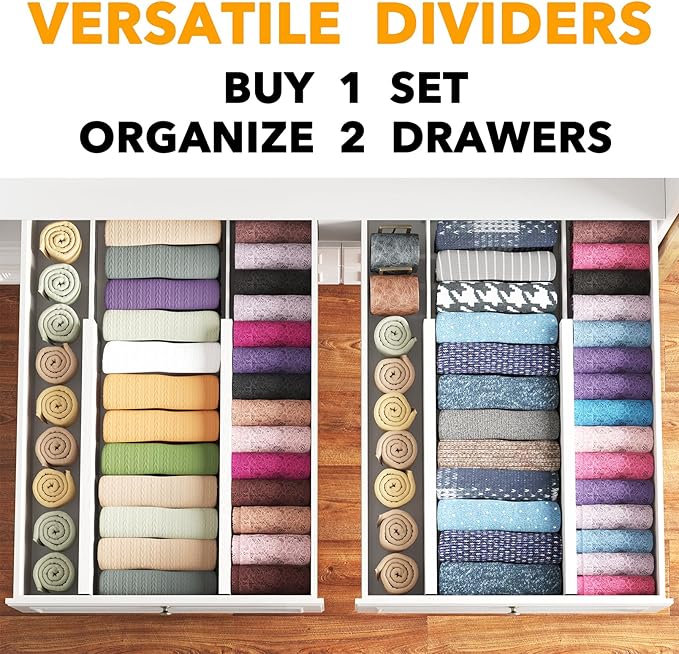SpaceAid Bamboo 4 Pack Dresser Drawer Dividers, 4.65“ High Adjustable 17“-22” Drawer Organizers, Expandable Organization for Clothing, Clothes, Dressers, White - Image 5