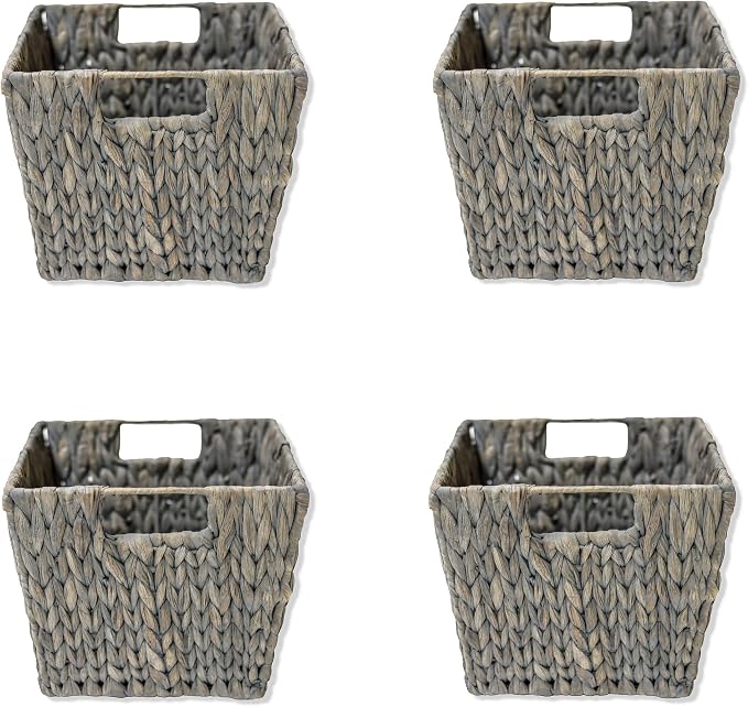 Trademark Innovations 11.5" Hyacinth Storage Basket with Handles, Rectangular (Set of 4, Gray) by Trademark+Innovations