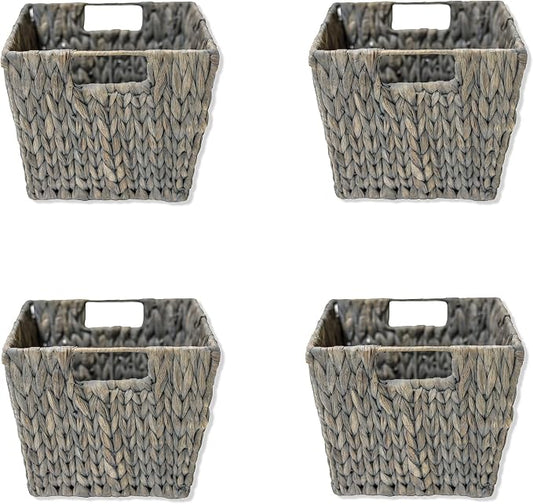 Trademark Innovations 11.5" Hyacinth Storage Basket with Handles, Rectangular (Set of 4, Gray) by Trademark+Innovations