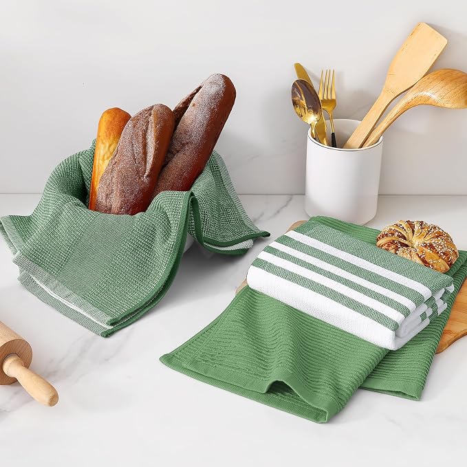 Homaxy Cotton 380 GSM Premium Kitchen Towels, 18"x28", 6 Pack, Grass Green | Soft and Absorbent Terry Dish Towels, Multipurpose Tea Towel Set with Hanging Loop, 3 Styles Kitchen Hand Towels - Image 6