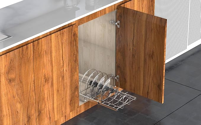 Slide Out Pan and Pot Lid Organizer For Under Cabinet, Wire Dividers Kitchen Pull Out Pot Lid Rack Organization And Storage, Full-Extension Rail, 12" W X 20" D - Image 6