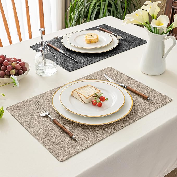 Romanstile Vinyl Placemats Set of 4, Reversible Faux Leather Heat Resistant Wipeable Table Mats, Waterproof Washable Non-Slip Table Placemats for Dining/Kitchen/Party/Outdoor (Grey Khaki, 12" x 17") - Image 7