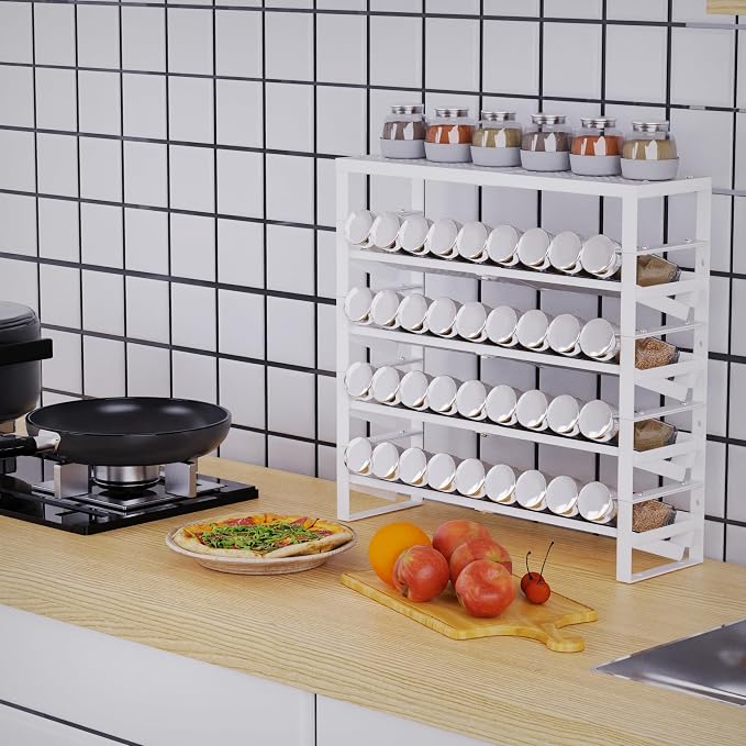 Jojocross Expandable, Stackable, Adjustable Spice Rack kitchen Organizer,Metal Pantry Storage Shelves - Multi-Tier Shelf for Cabinet, Countertop, Pantries, Cupboard or Wall Mount,White - Image 4