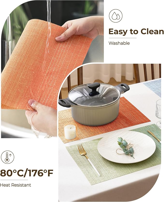 Leetaltree Gradient Burnt Orange Woven Placemats Set of 12 - Heat Resistant Non-Slip Fall Place Mats for Dining Table, Washable Durable PVC Vinyl Woven Table Mats(Gradient Orange-red, 12) - Image 6