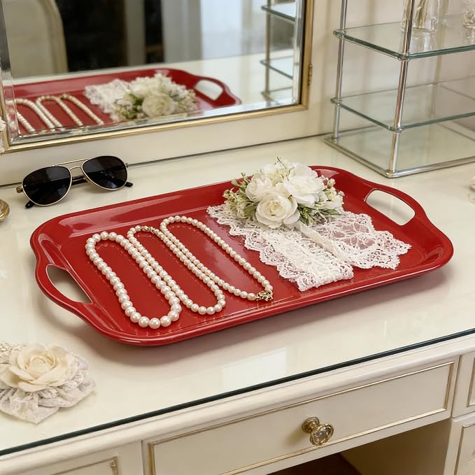 Extra Large Melamine Platters, Serving Tray with Handles for Cookie, Cupcakes, Desserts, Dishwasher Safe, Ottoman Tray Decor, Set of 2, 2 pcs Mats Included (Red, 21''x14'') - Image 5