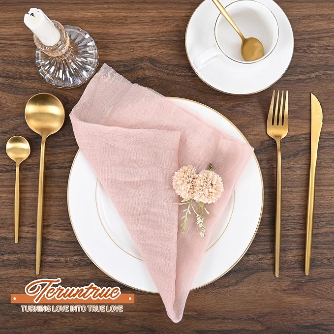 Teruntrue 30 Pack Pink Cloth Napkins Cheesecloth Napkins Set of 30 Gauze Napkins Bulk Washable Boho Dinner Table Napkins Wedding Party Baby Shower Birthday Party Decorations，20 x 20 Inch - Image 4