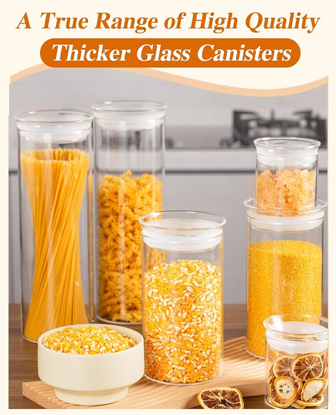 ZENS Glass Canisters with Airtight Lids, Set of 2 50oz Tall Storage Jars | Borosilicate Glass Jars with Airtight Lid, Wide Mouth Pasta Containers for Pantry Food Storage - Image 5