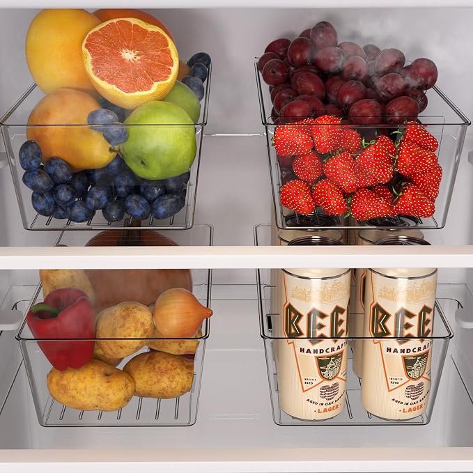 STARLATTA Kitchen Organizers and Storage Bins with Removable Dividers，8 Pack Clear Plastic Storage Bins，Fridge Organizer Bins Pantry Storage Containers for Fruits,Snacks,Tea Packets,Spice Packets - Image 6