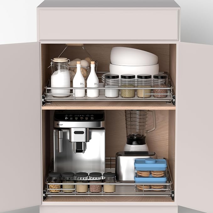 Pull Out Cabinet Organizer 24" W x 21" D, Chrome-Plated Steel | Slide Out Kitchen Shelves, Heavy-Gauge Wire Storage Drawer, Ball-Bearing Glides, 100 Lb Capacity, Min 25" Cabinet Opening - Image 5
