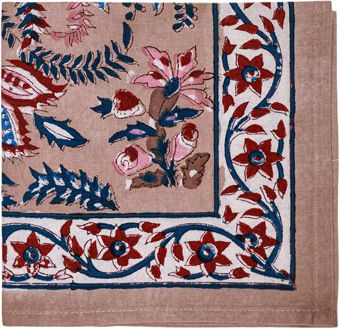 16x16 Inches Cotton Napkins Set of 4, Blue Red, Washable Hand Block Printed Reusable Cloth Napkins for Dinning, Party, Wedding, Home Decor Fall - Image 3