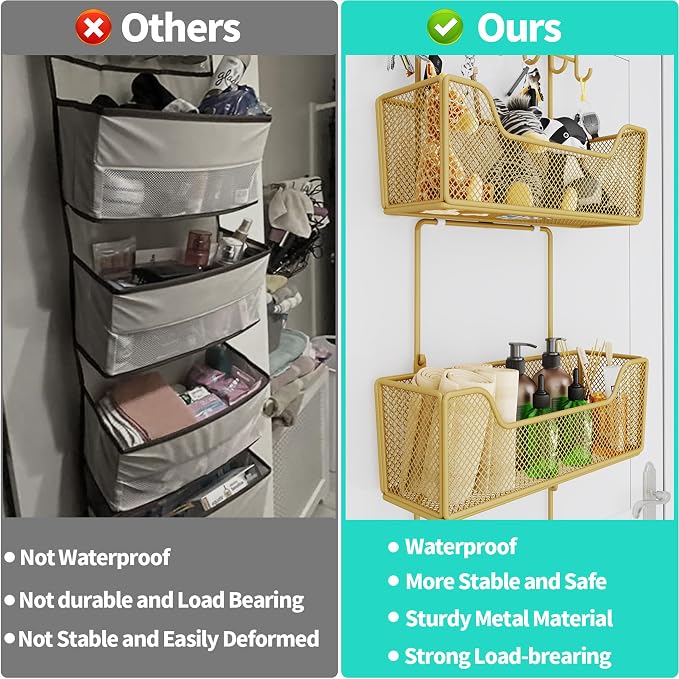 HapiRm Over The Door Organizer - Hanging Door Organizer with 4 Metal Large Capacity Baskets and Adjustable Coat Hook for Bathroom Bedroom Kitchen Pantry Closet Cabinet - Image 6
