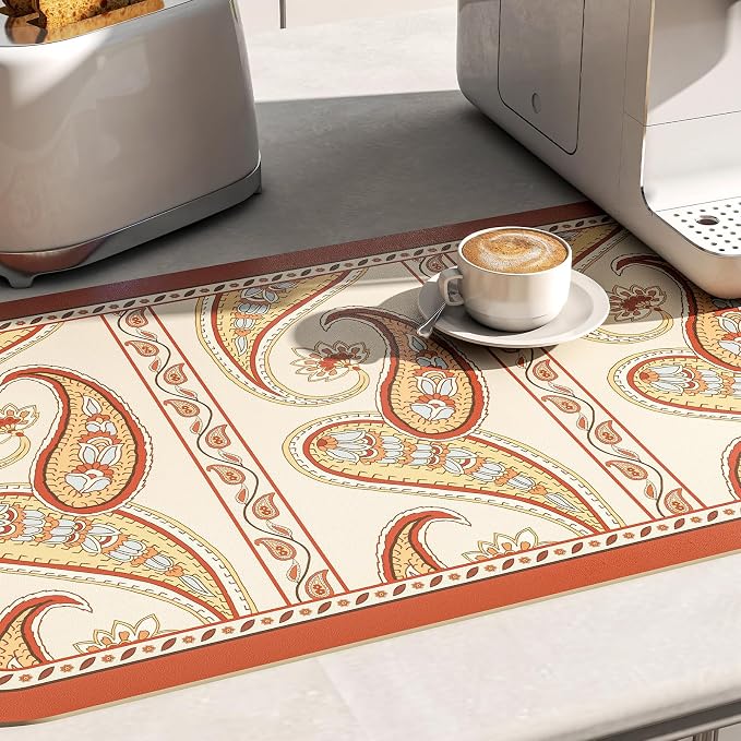 Designer Paisley PVC Placemats Set of 6, Red Classic Pattern Rectangular Placemat, Waterproof and Heat-Resistant Paisley Style,Decoration for Kitchen,Party,Dinning, New Year,12"*17" - Image 4