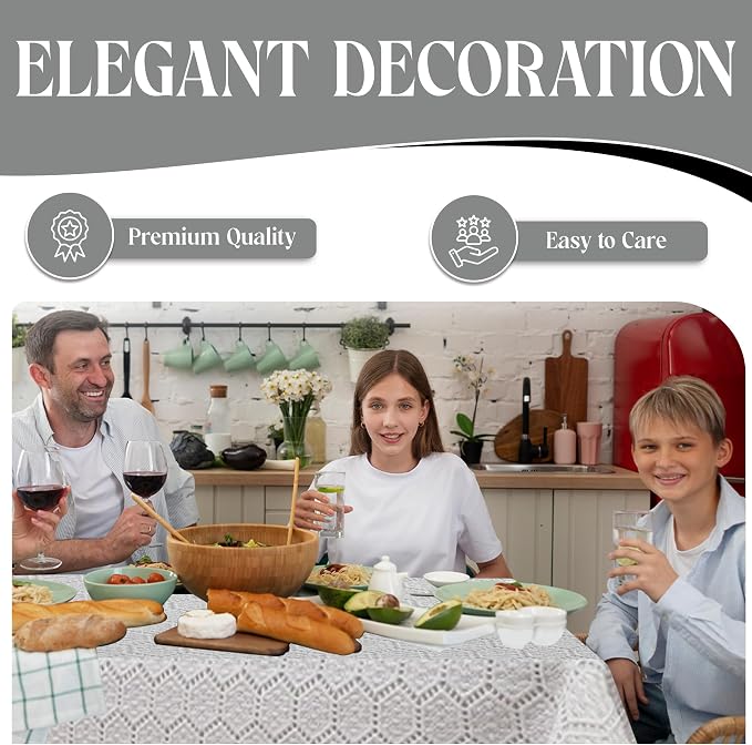 Majestic Giftware Polyester Tablecloths for Rectangle Tables - White Lace | (70/220) - TC1725UL Mini Hexagon - Unlined Design Dining Table Cover | Decorative Washable Tablecloth for Home & Kitchen - Image 3