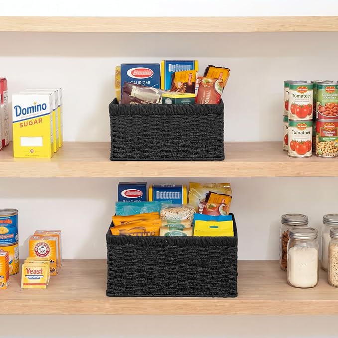 StorageWorks Wicker Storage Baskets for Organizing, Black Baskets, 2-Pack | Paper Rope Wicker Baskets with Handles, Black Storage Baskets for Shelves, Black Wicker Baskets, Woven Baskets - Image 7