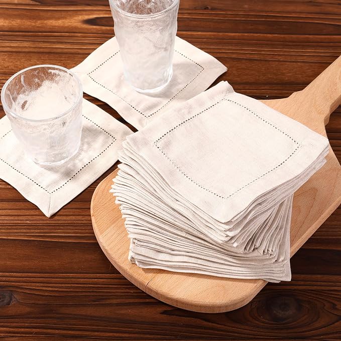 50pcs Beige Linen Cocktail Napkins, 6x6 Inch Reusable Cloth Napkins Washable for Drink Dinner Wedding Birthday Baby Shower Party Table Home Bar Supplies (Linen) - Image 3