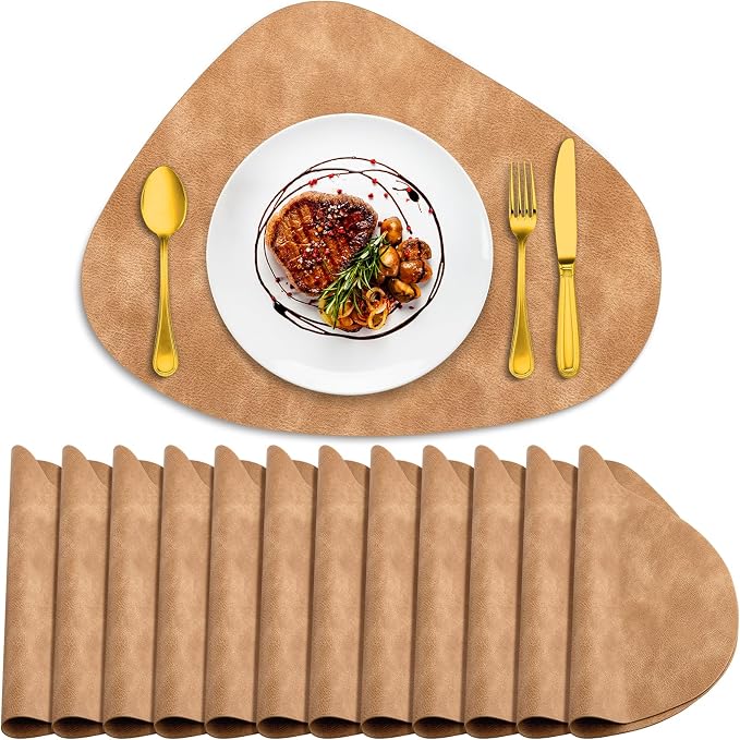 ADRIMER Placemats, Heat Resistant Round Placemats Set of 12 Washable 13 x 17 Inch, Waterproof Table Mats Wipeable for Kitchen, Dining Room Table Christmas Decor, Camel by Adrimersdreamistobeanindispensablecompanioninyourlife